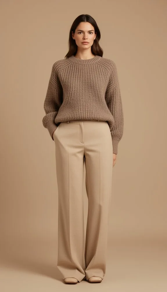 taupe knit with tailoring