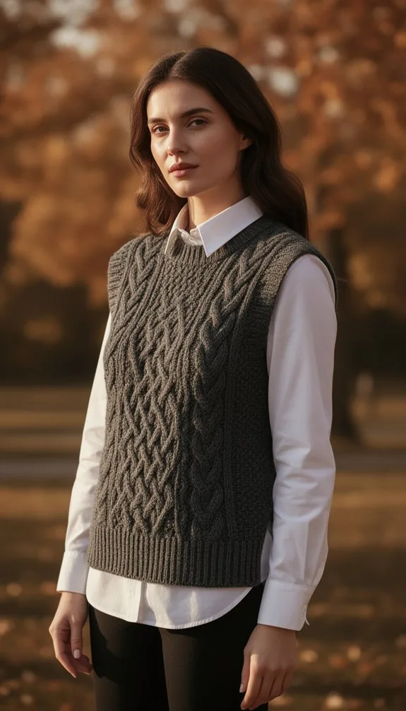 cable knit vest with shirt