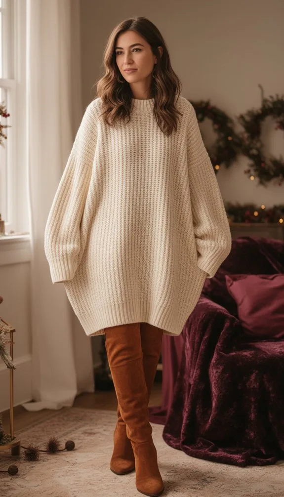 cozy beige sweater dress