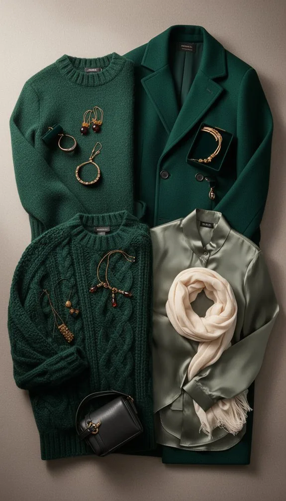 monochromatic dark green dinner elegance