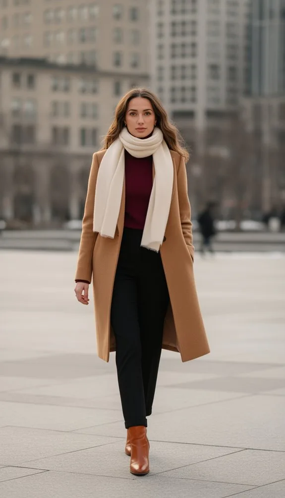 checked coat leather pants