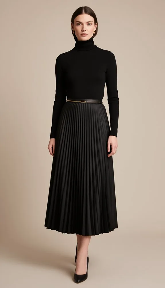 all black pleated midi ensemble