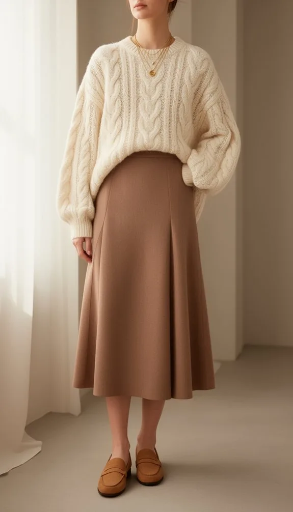 cream ribbed sweater ensemble