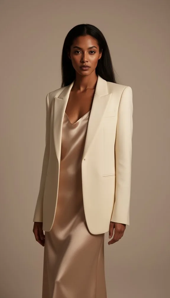 champagne satin cream ensemble