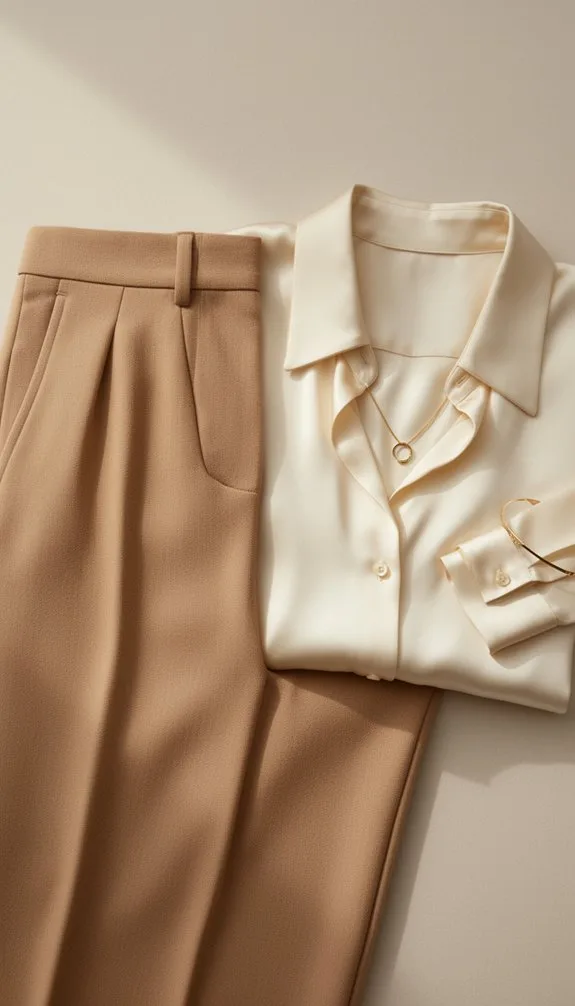 pleated trousers crisp shirt