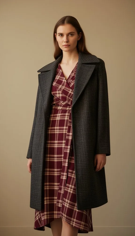 plaid wrap with checkered coat