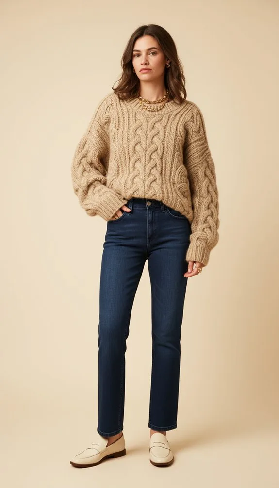 chunky knit straight jeans