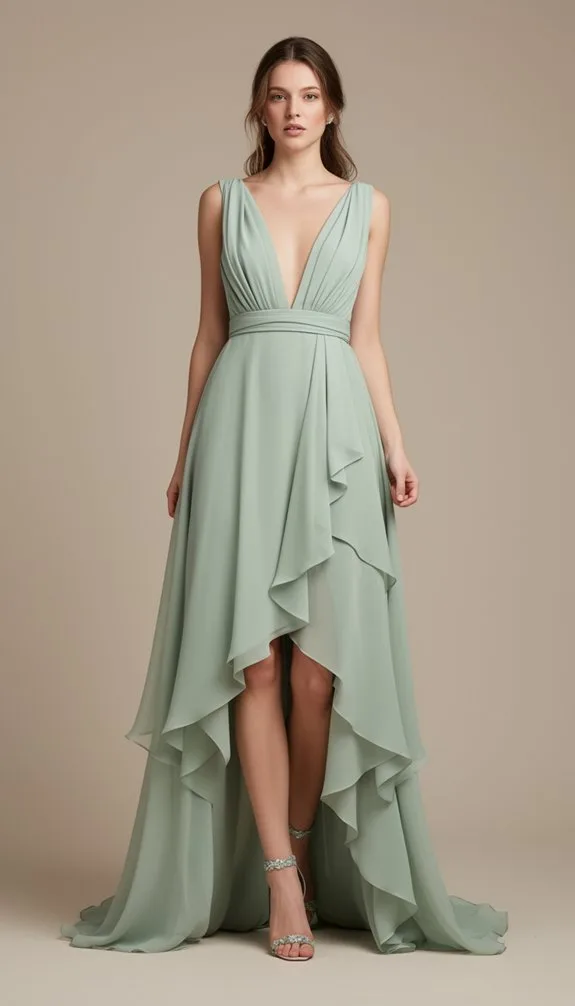 plunging mint chiffon drama