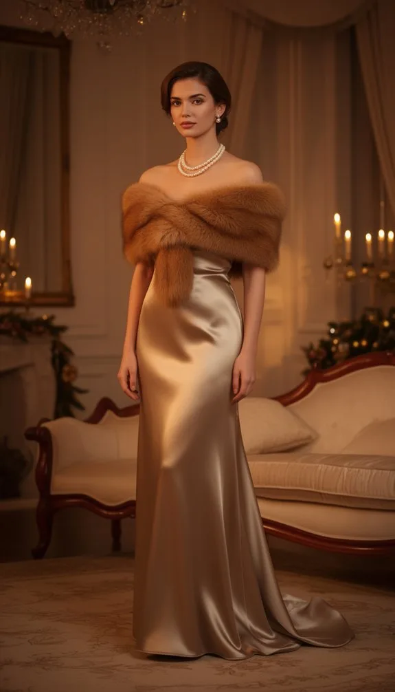 gold satin caramel fur