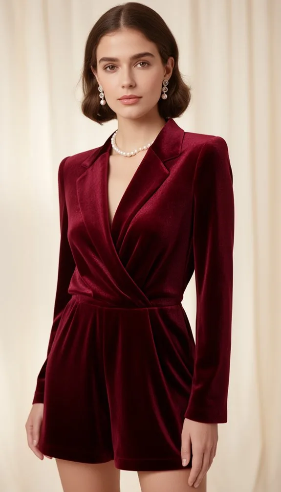 deep crimson velvet romper elegance