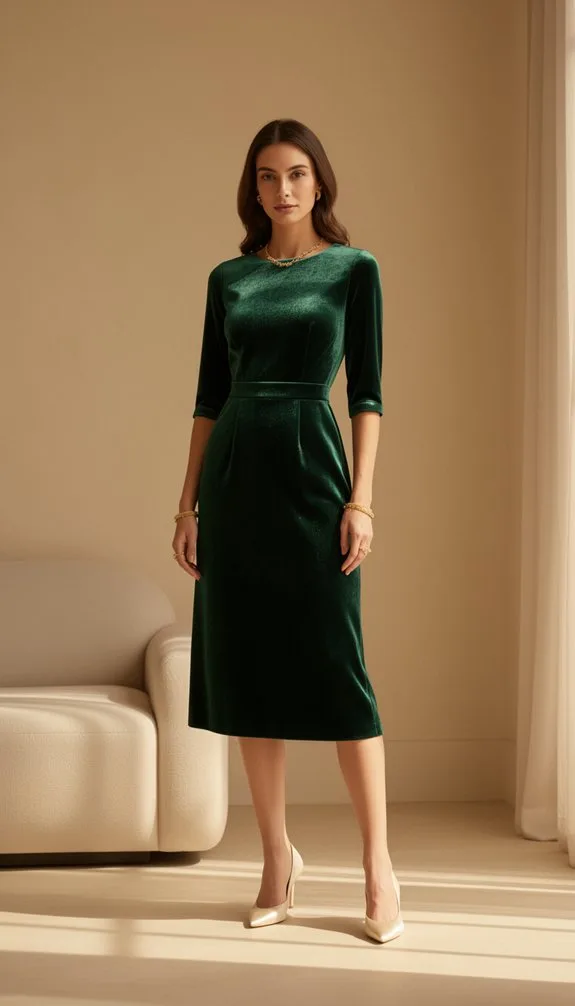 emerald velvet fitted midi