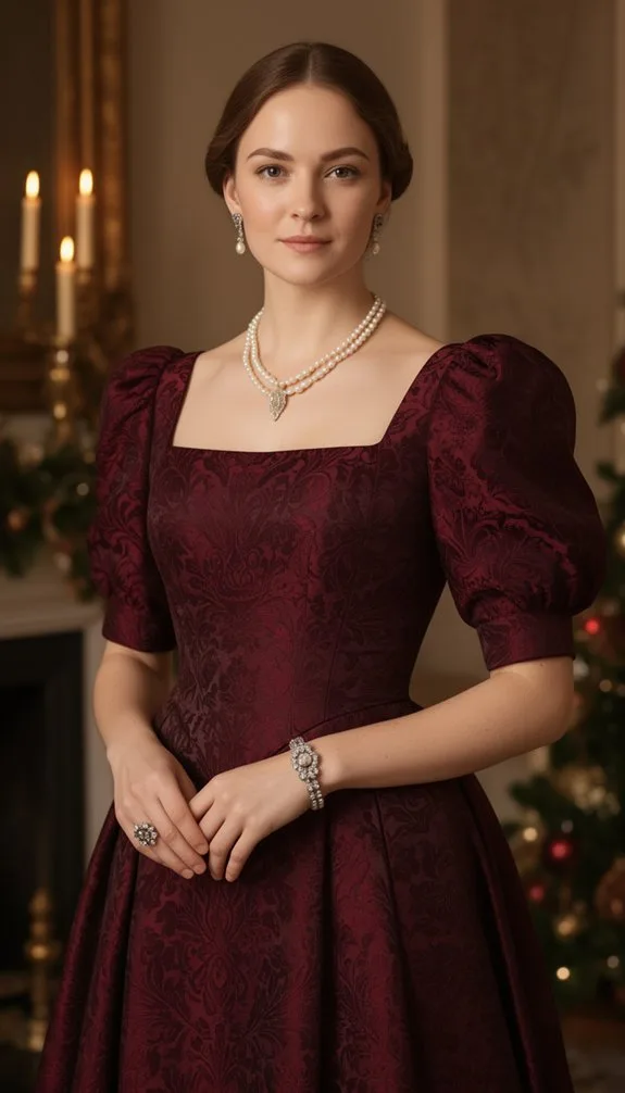 textured burgundy puff sleeve elegance