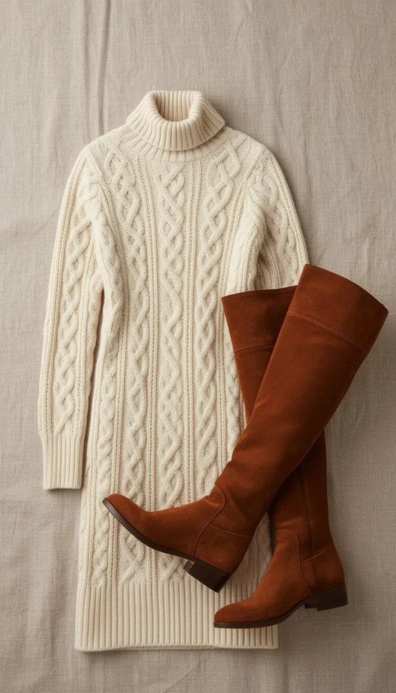 cream turtleneck brown boots
