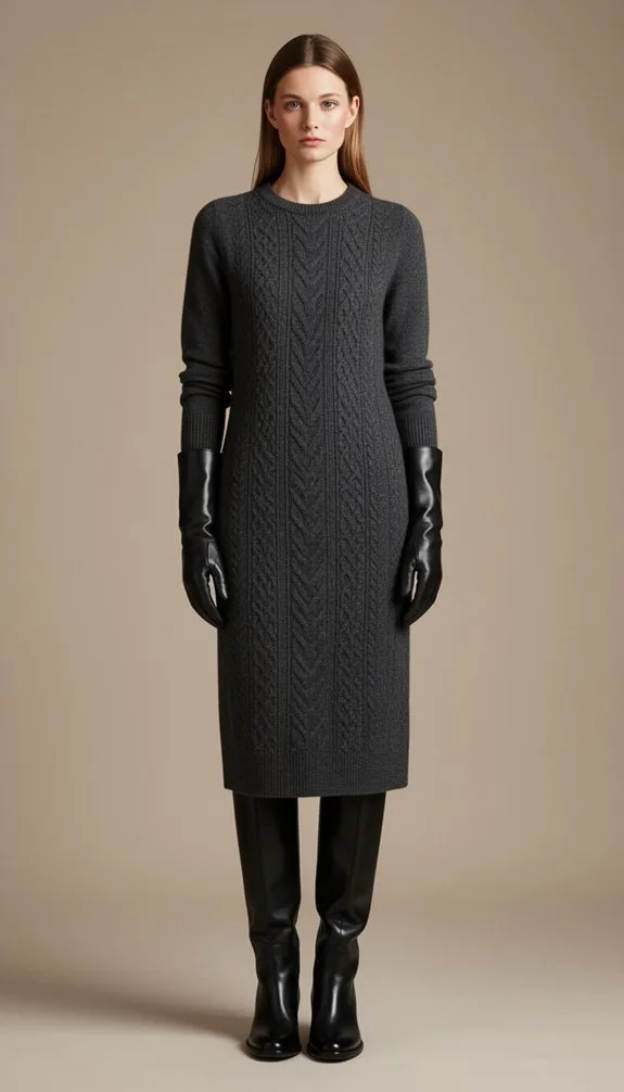 charcoal sweater dress ensemble