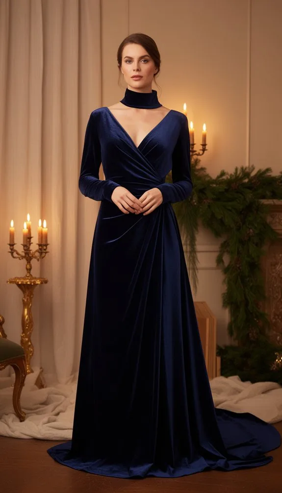 regal navy velvet high neck