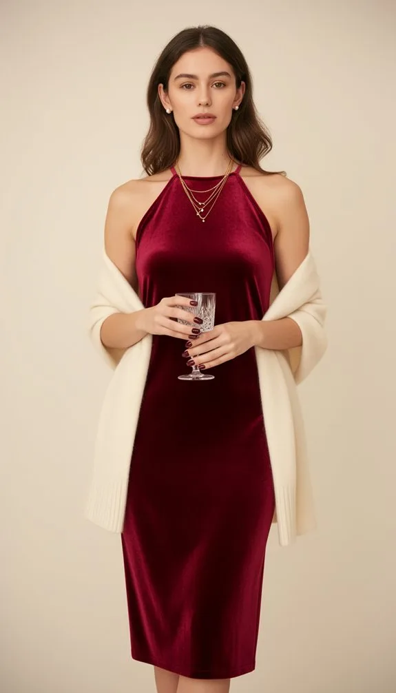 red velvet halter elegance