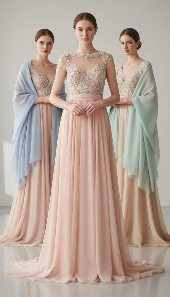 blush plunging gown with shawl