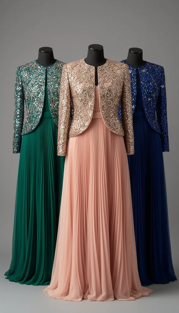 blush pleated gown with sequins