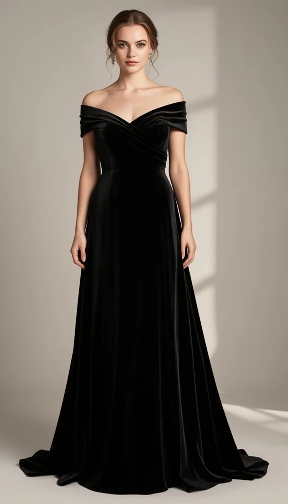 ebony velvet off shoulder elegance
