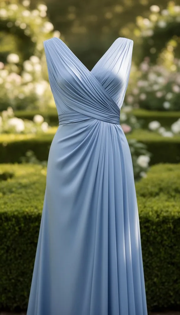 powder blue pleated draped gown