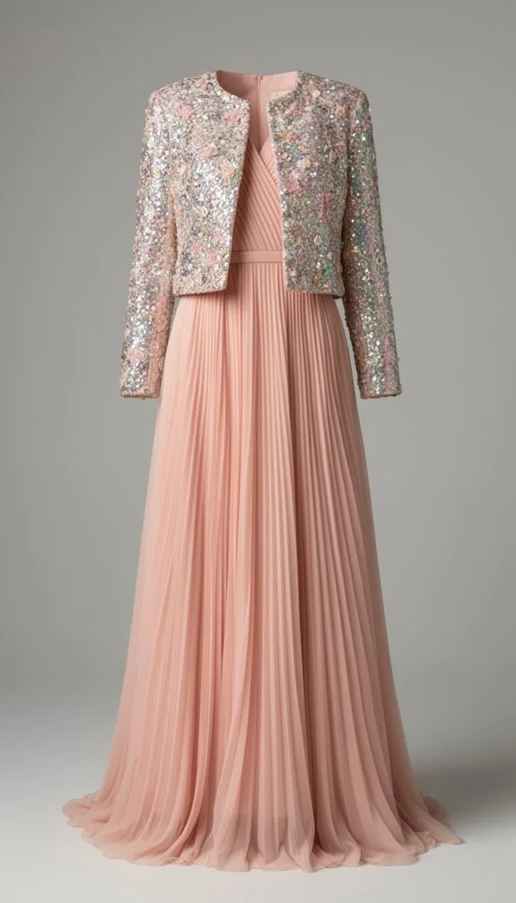 pleated blush gown ensemble