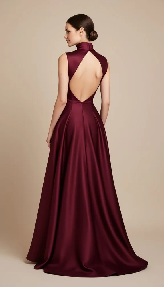 high neck burgundy satin lf