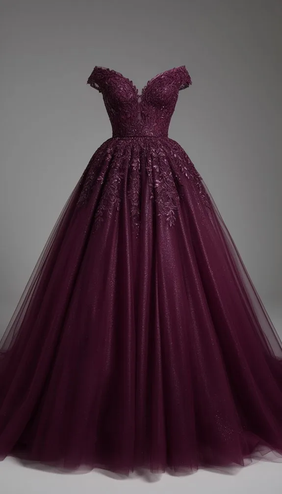 deep plum shimmering ballgown