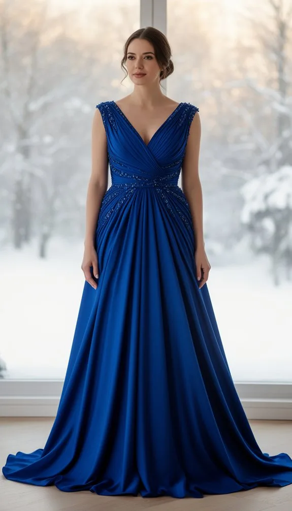 royal blue gathered elegance