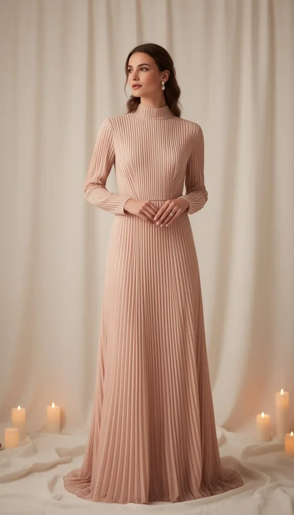 pleated blush gown ensemble