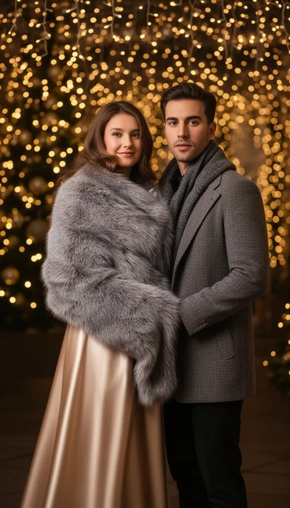 gray faux fur with champagne satin