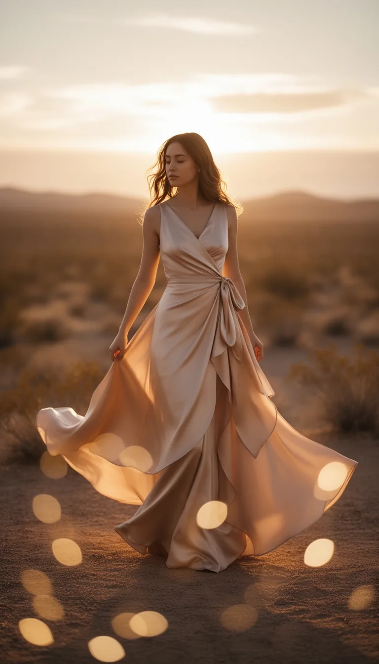 champagne satin wrap dress