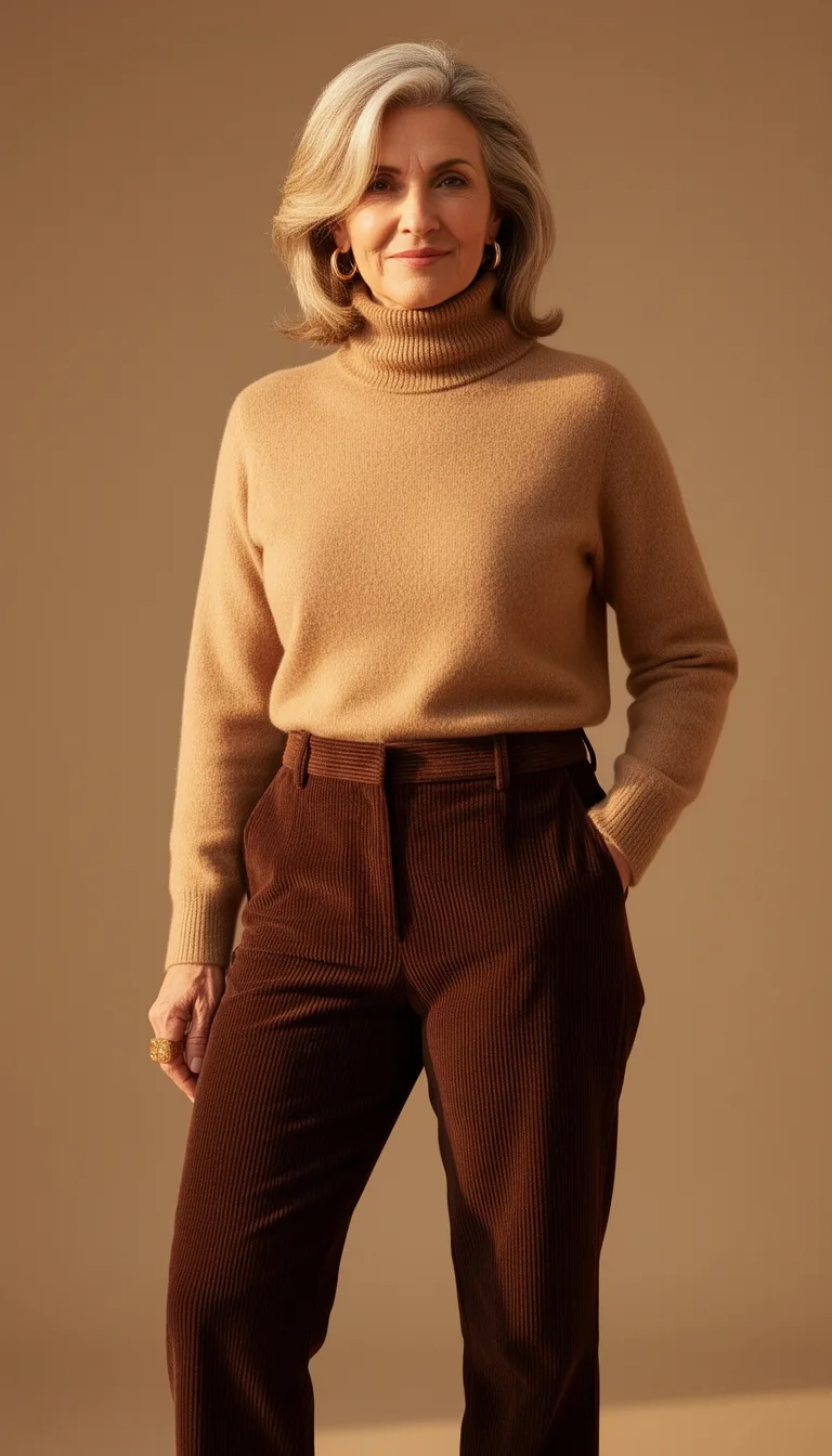 camel turtleneck with corduroy
