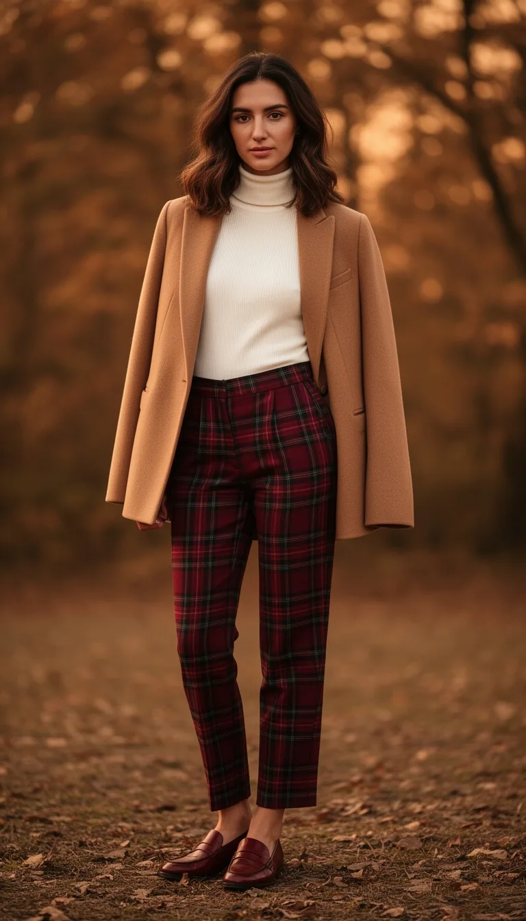 plaid trousers ivory turtleneck