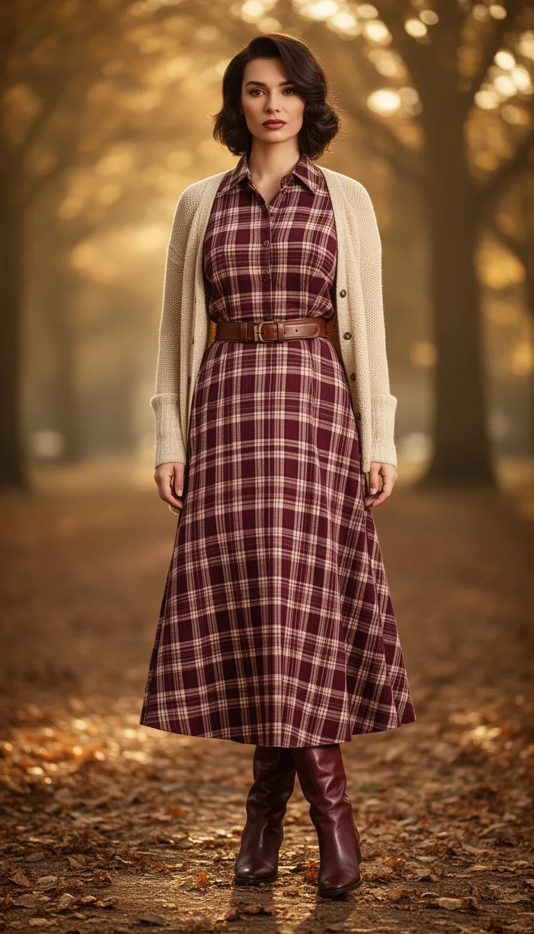 belted vintage plaid midi