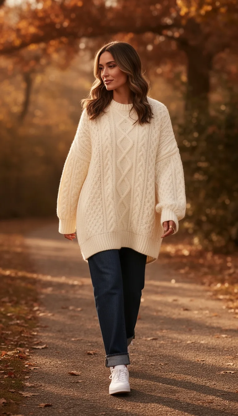 oversized sweater cuffed jeans