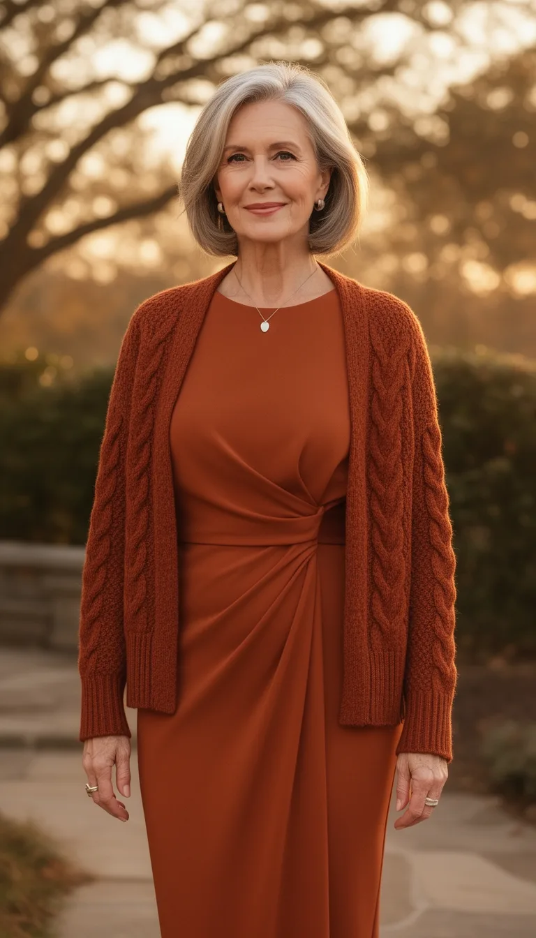 burnt orange midi layered look