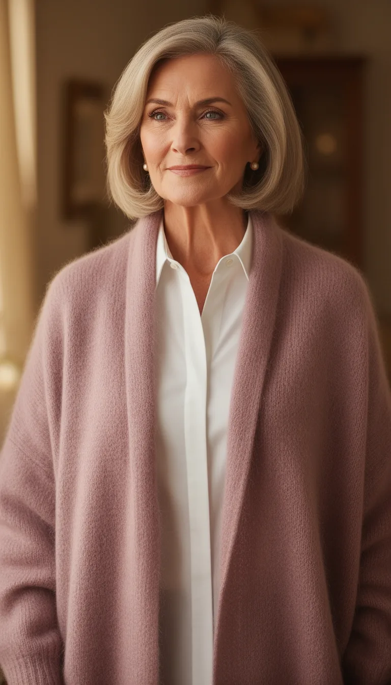 mauve mohair cardigan ensemble