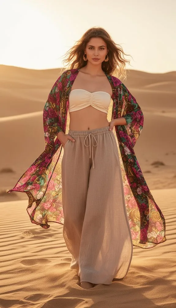 crisp bandeau floral kimono