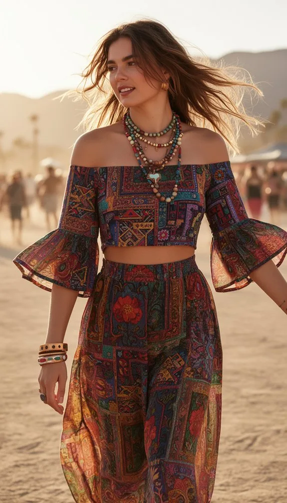 bohemian bold patchwork off shoulder
