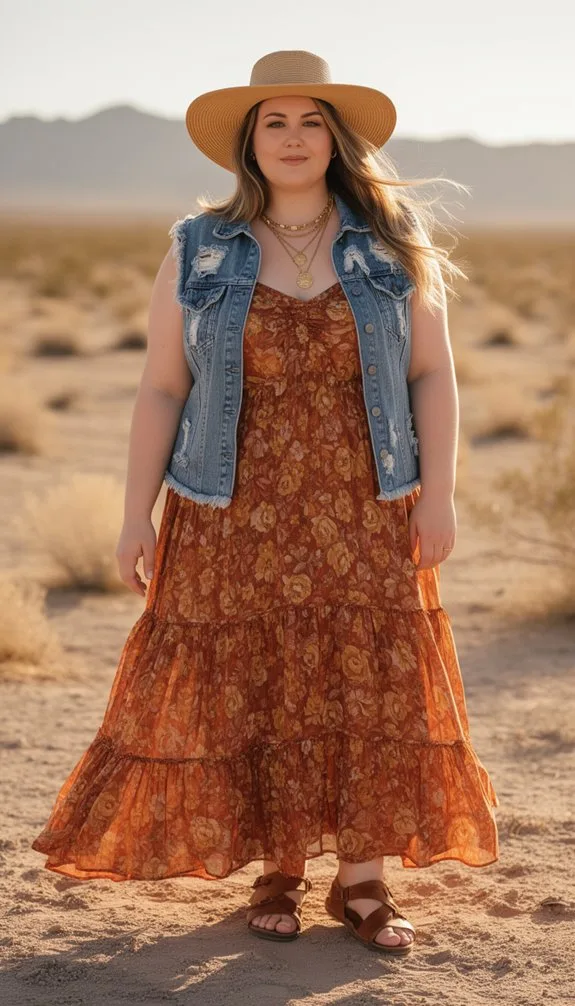 boho floral maxi with denim