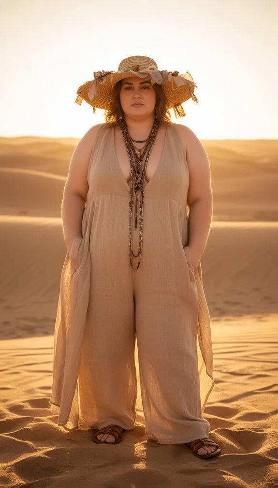 linen jumpsuit plunging neckline