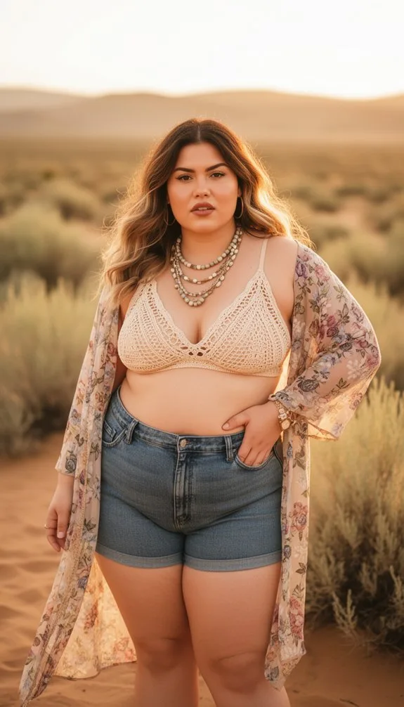 crochet bra denim shorts