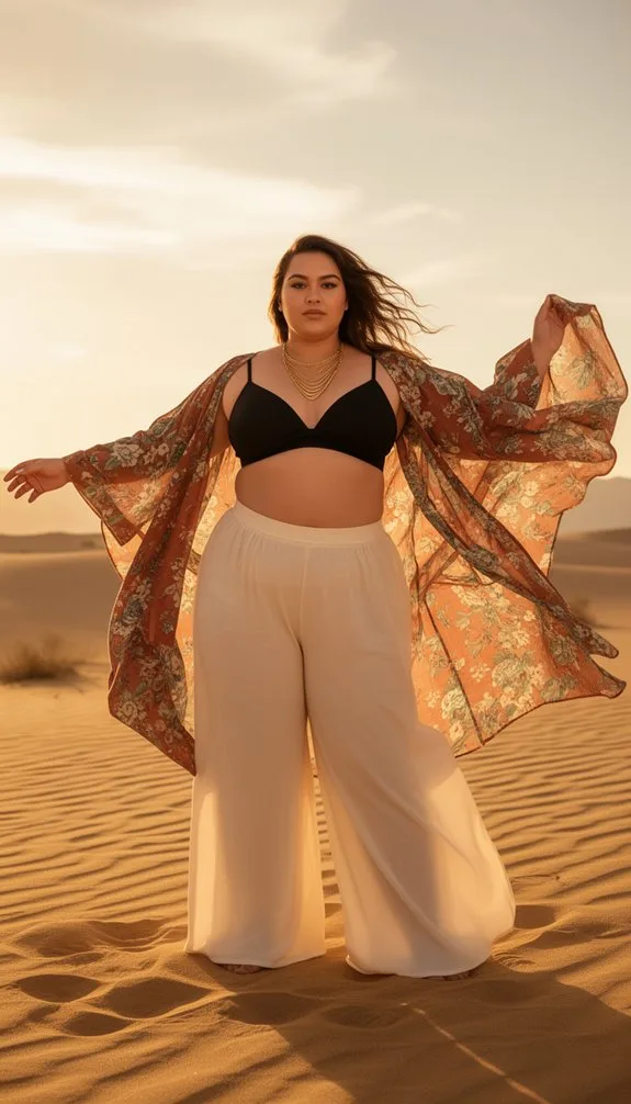 bralette wide leg floral kimono