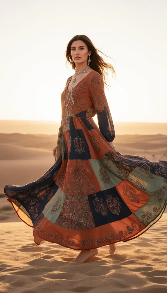 patchwork bohemian maxi outfit