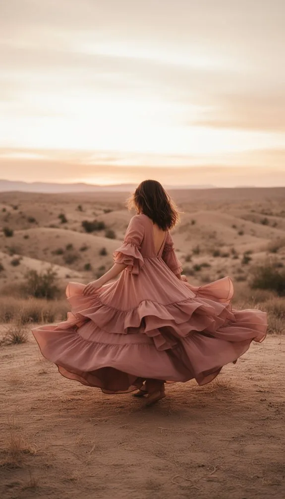 dusty rose ruffled maxi