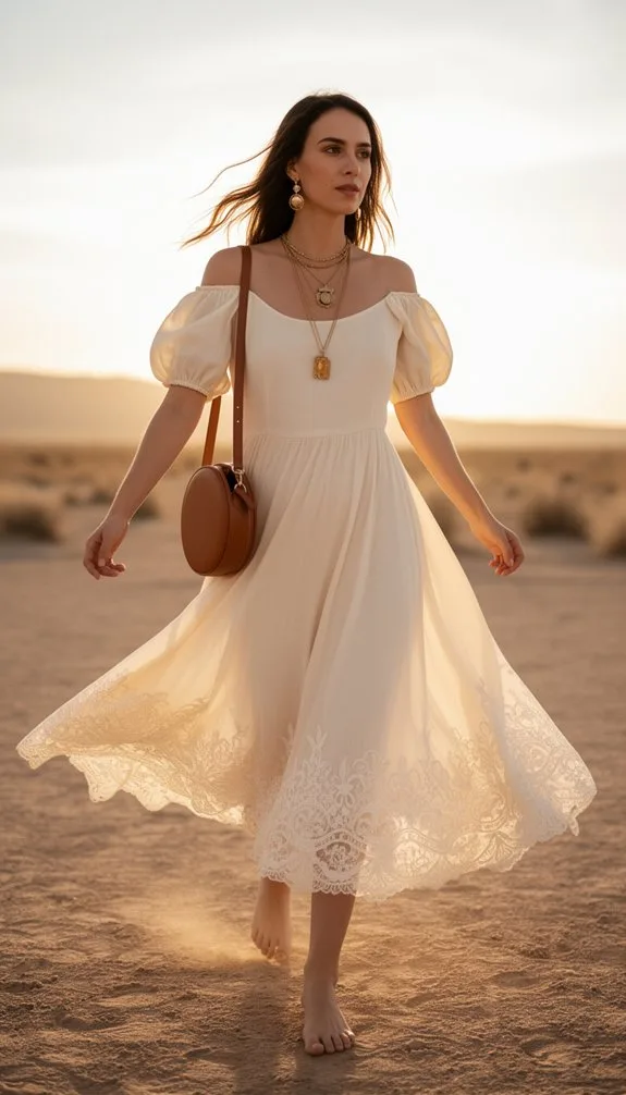cream embroidered bohemian midi