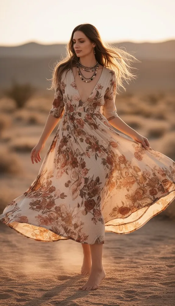 flowy bohemian deep v midi