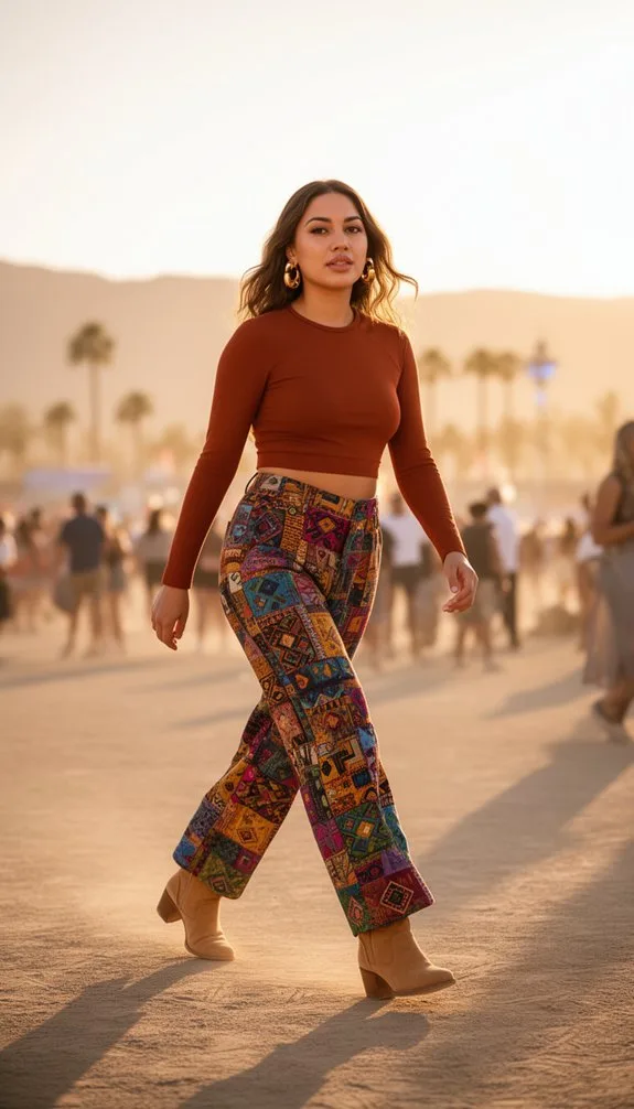 patchwork pants rust crop