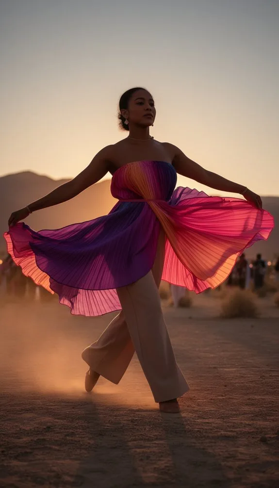 rainbow pleated festival sunset ensemble