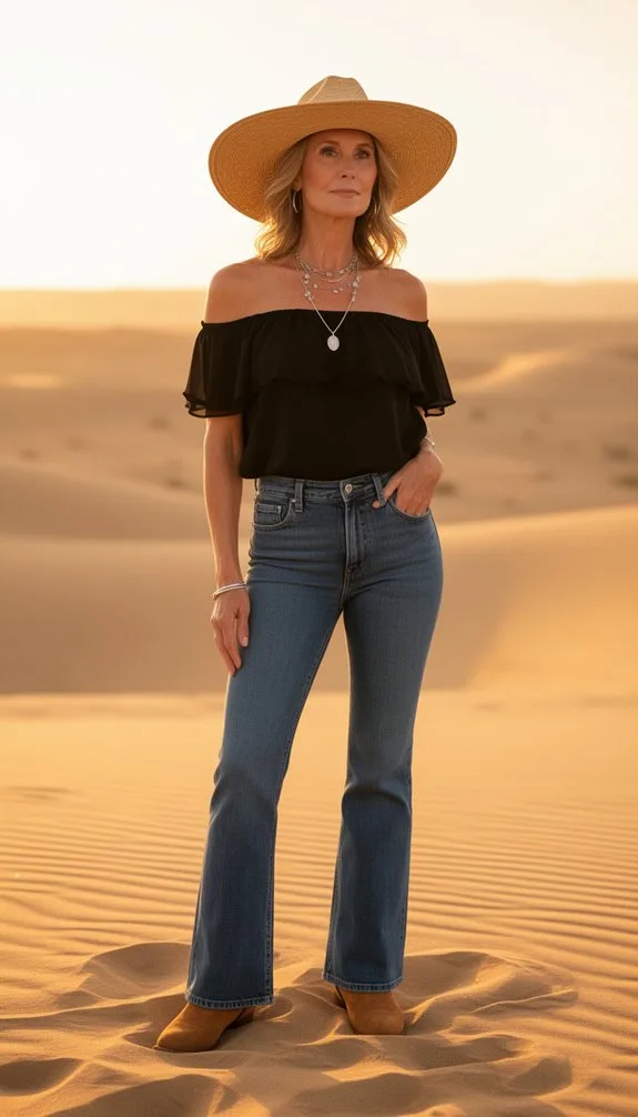 off shoulder blouse with flares